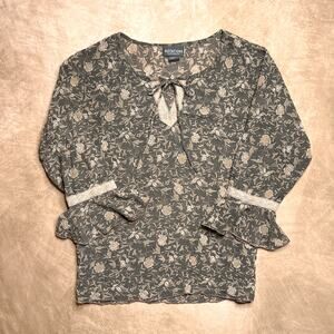 Vintage Y2K Floral Rose Sheer Mesh Blouse Whimsigoth Fairy Peasant Boho Chic